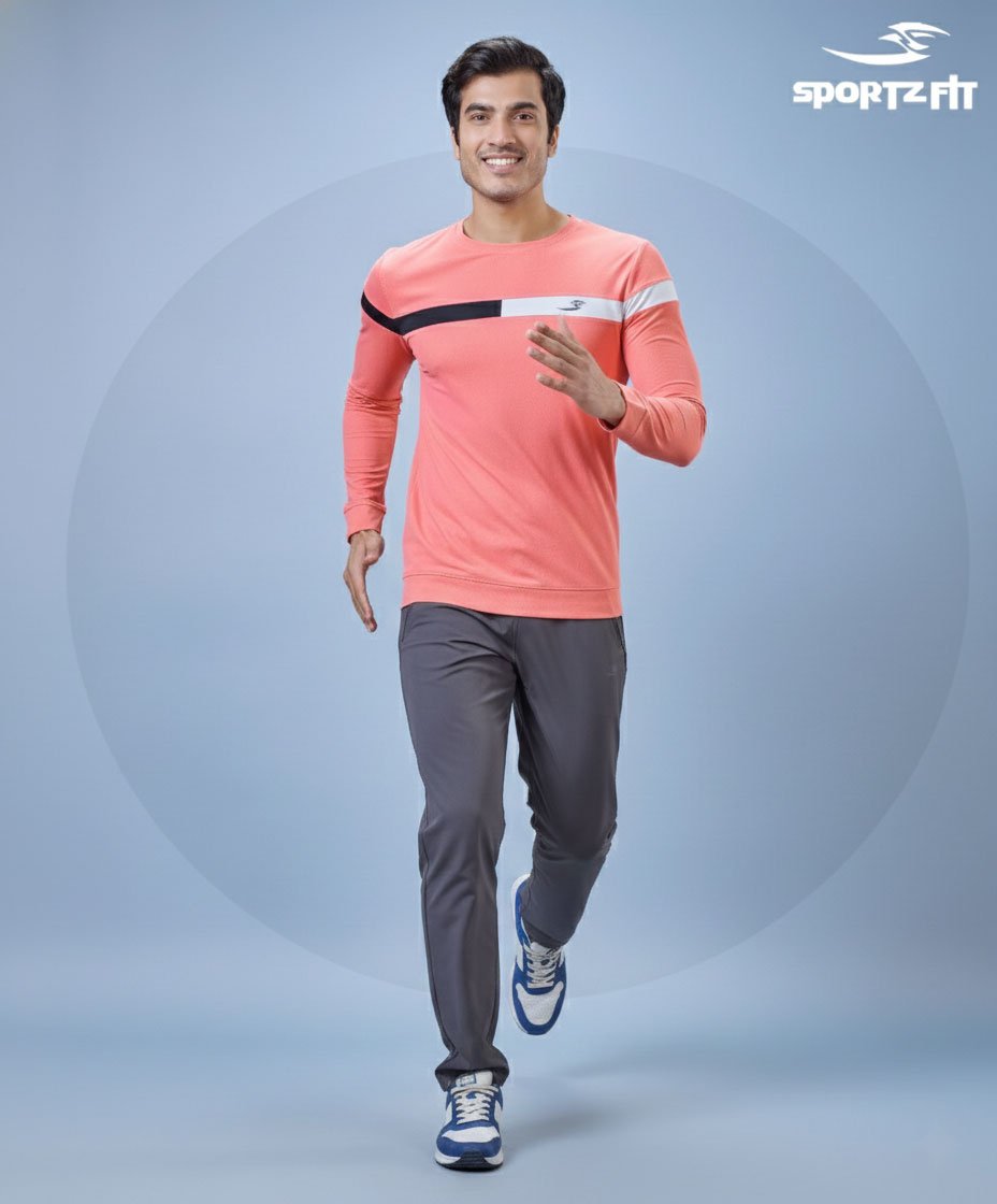 Men Round Neck Full Sleeve T-Shirt  | Coral Peach | XL |  SBT63